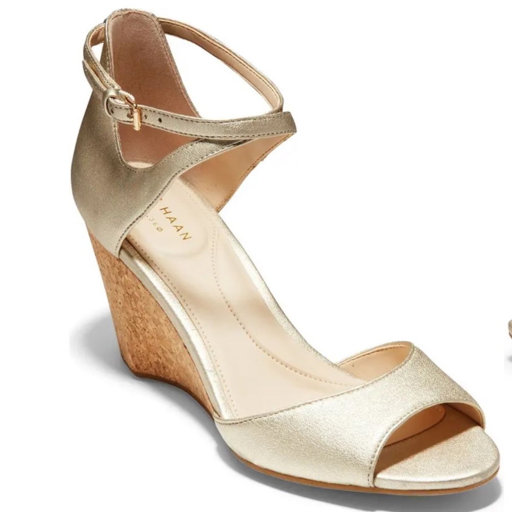 Cole Haan | Sadie Open Toe Wedge Sandals Gold 9